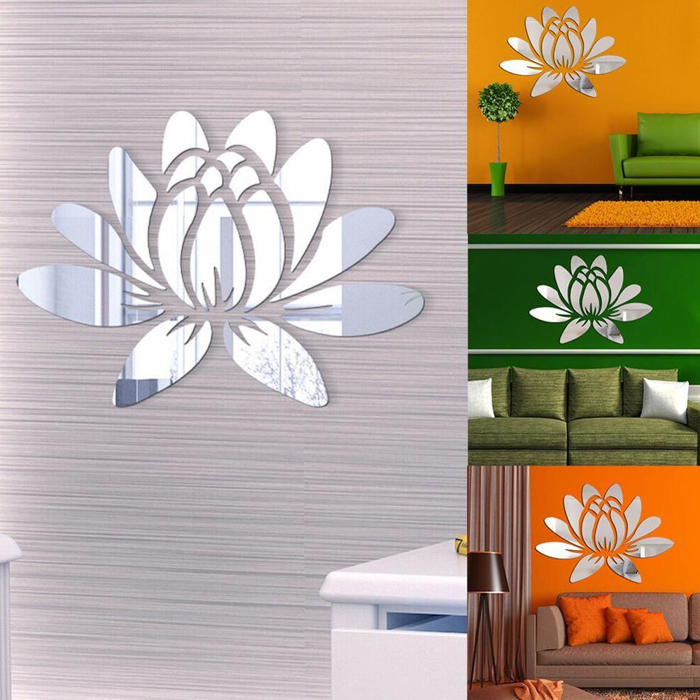 3d lotus vägg klistermärke delikat spegel klistermärke avtagbara väggdekaler för hem sovrum vardagsrum dekoration vattentät