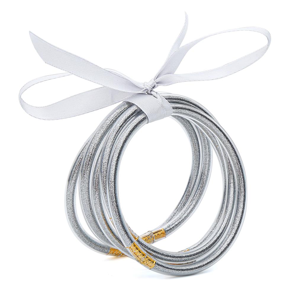 5 PCS/Set Bowknot Gold Silver Color Glitter Bangles Set All Weather Stack Silicone Plastic Glitter Jelly Bracelet: KFB1870-8