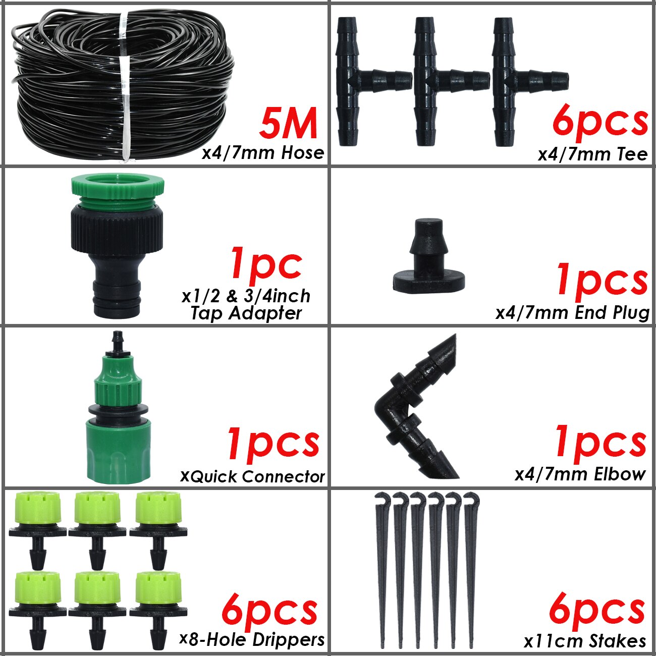 SPRYCLE 5-50M Automatic Garden Watering Adjustable Drip Irrigation System 1/4&#39;&#39; 4/7mm Hose Connectors for Pot Plants Greenhouse: SPL11-KIT16-5M
