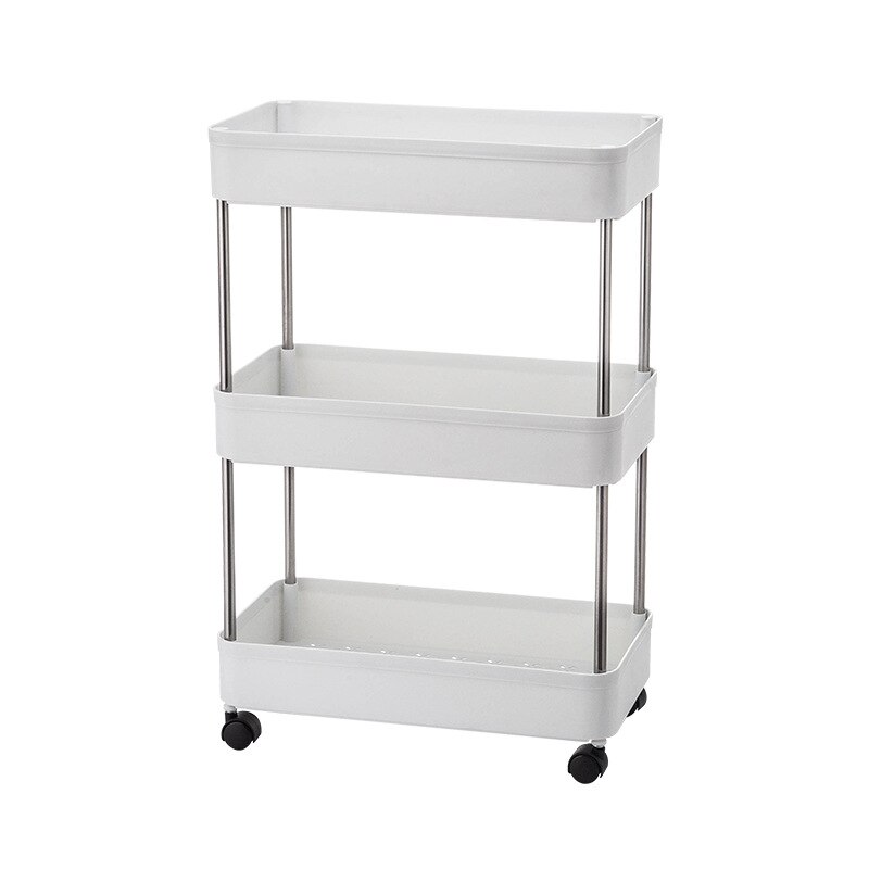 Movable Kitchen With Wheels, Side Refrigerator, Floor-To-Ceiling Slot Trolley With Hook Storage Rack, Slot Rack: Large three layers