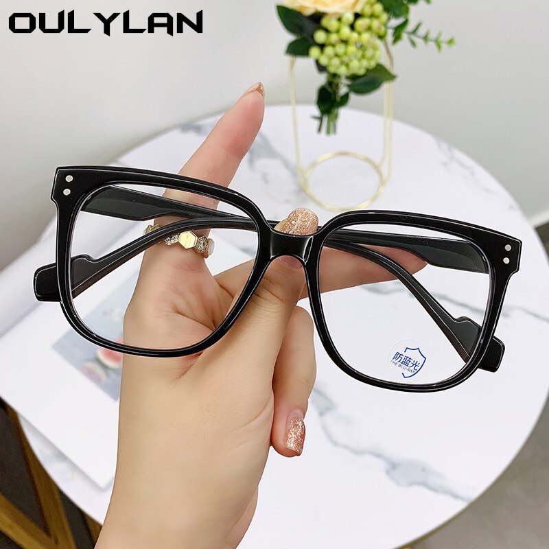 Oulylan Anti Blue Light Glasses Frame Women Men Oversized Square Eyeglasses Frames Computer Transparent Prescription Spectacles