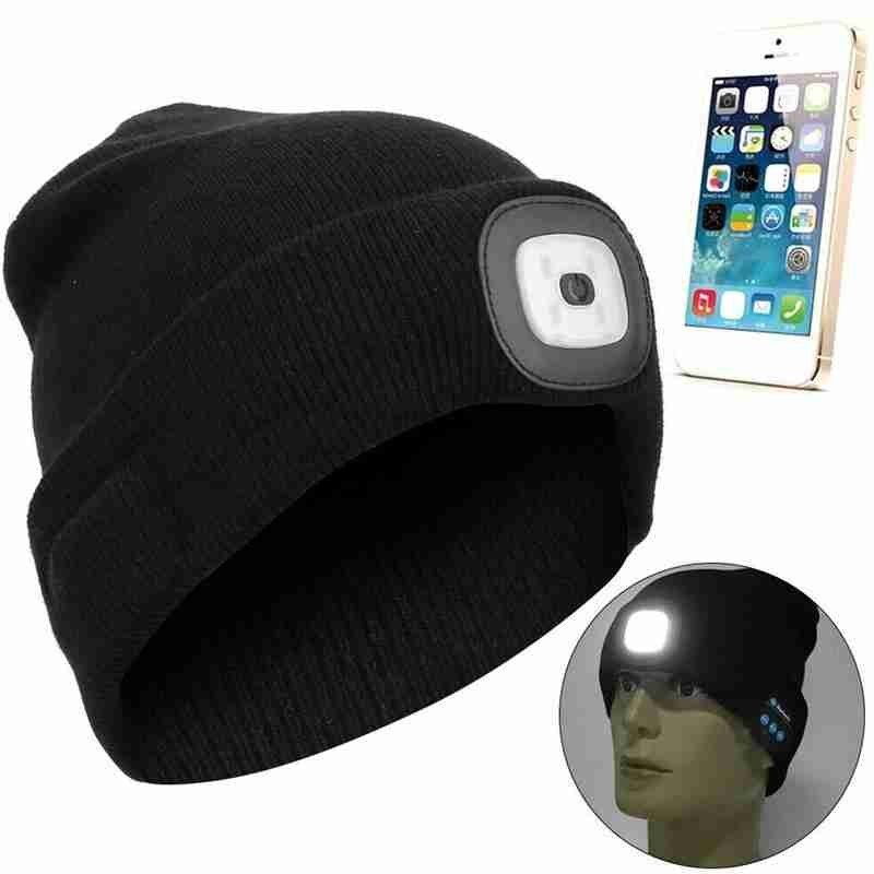 Stickad mössa för vinter med lätt hörlur bluetooth led-ljus självlysande utomhus bergsbestigning handsfree musik hörlursmössa