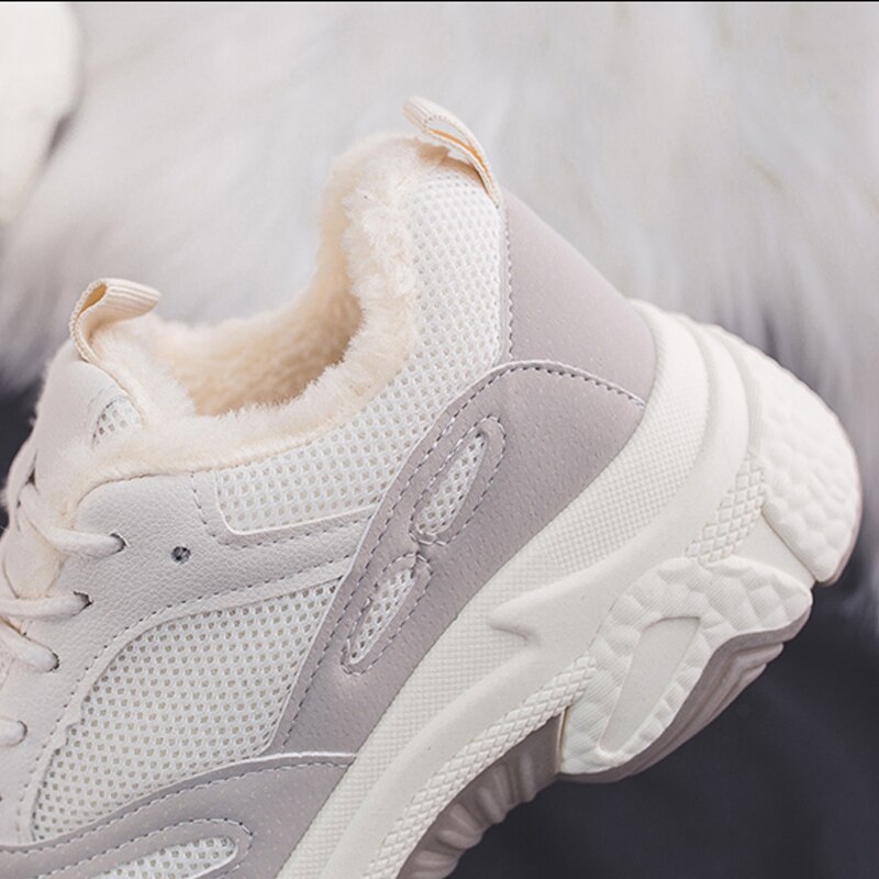 Wwkk vinter løbesko kvinde komfortabel plus fløjl snøresko kvinde chunky sports platform sneakers dame sko