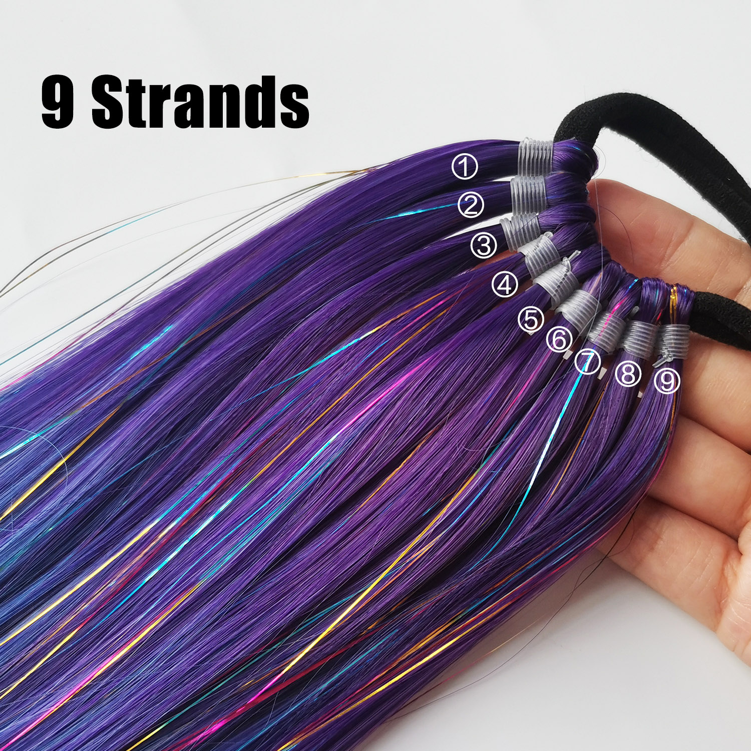 Extensão de rabo de cavalo roxo azul com laço de cabelo elástico glitter trança de cabelo para crianças meninas cabelo louco dia corajoso cabelo
