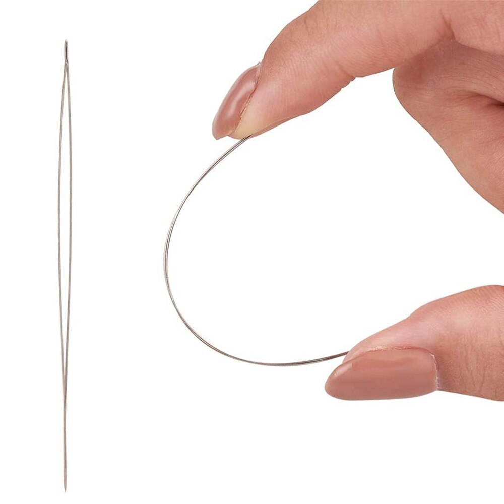 Agujas para bordar abalorios, agujas de plástico para enhebrar cuentas de ojos grandes, cinta métrica para manualidades, herramientas de costura, 15 piezas