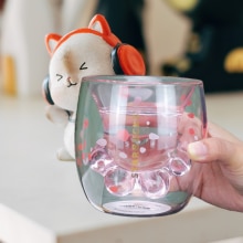 Cat Claw/Paw Cup Double Glass Coffee Mug Cartoon Cute Cat Milk Juice Cup Home Office Cafe Tazas Best for Festival KEDICAT