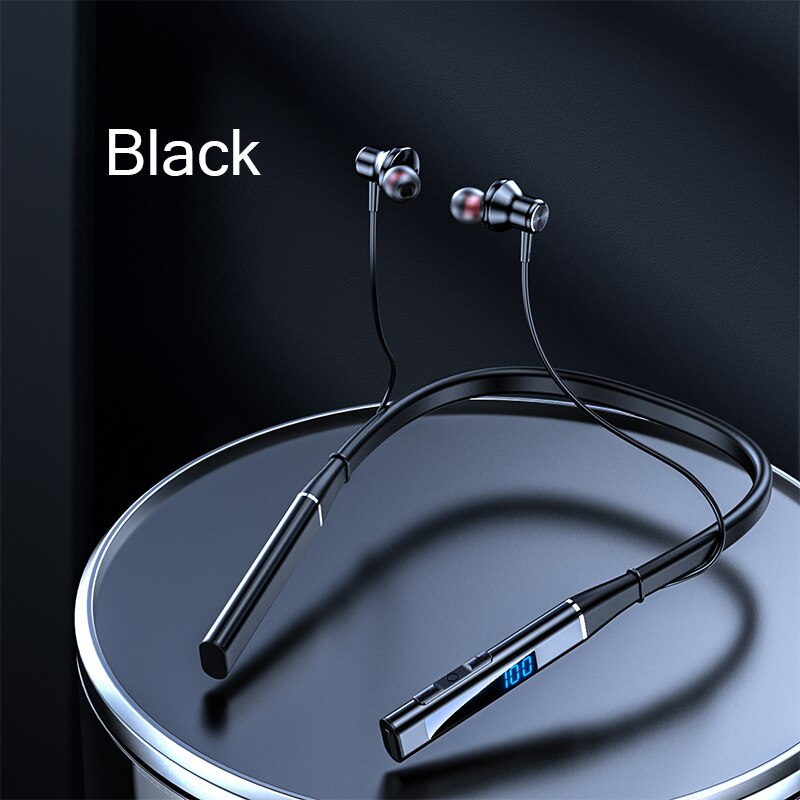 100 Uur Afspelen Draadloze Hoofdtelefoon Bluetooth 5.1 Koptelefoon Magnetische Nekband Sport Waterdichte Oordopjes Voor Apple Xiaomi Huawei: Black
