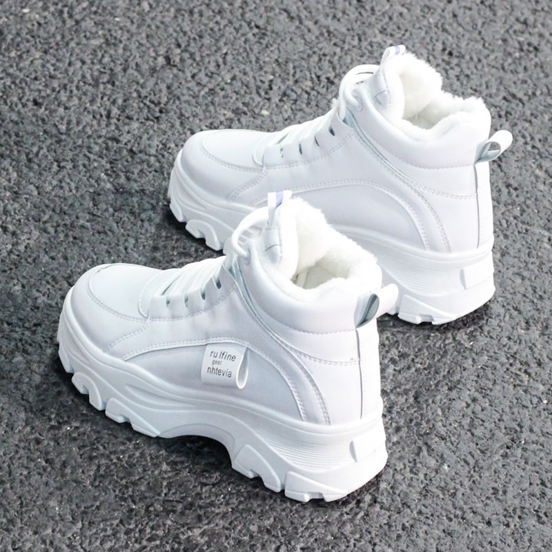 Frauen Turnschuhe Leder Plattform Schuhe Frühling Koreanische Weiße Turnschuhe Damen Spitze hoch hoch oben Turnschuhe Vulkanisierte Schuhe Frauen