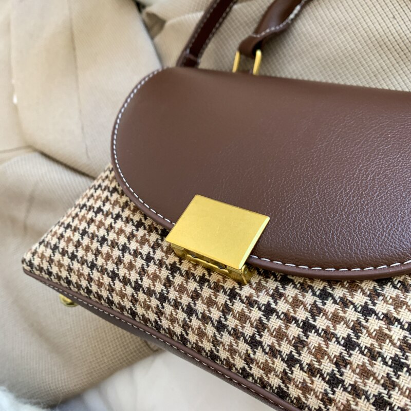 Handtassen voor vrouwen, pied-de-poule dames crossbody tas, handtassen, vintage pu leren schoudertassen met haakjes