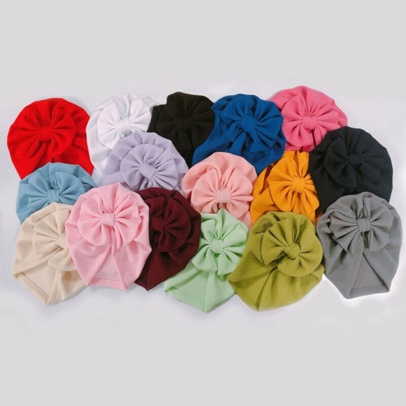Emmababy Cute Baby Girls Bow Turban Hat Toddler Kids Head Wrap Hijab Solid Headband Cap 0-18 Months.