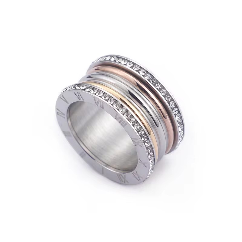 Anillos grandes elegantes de acero inoxidable para Mujer, anillo de circón brillante con alfabeto romano, Anillos gruesos para Mujer, joyería para y boda de lujo