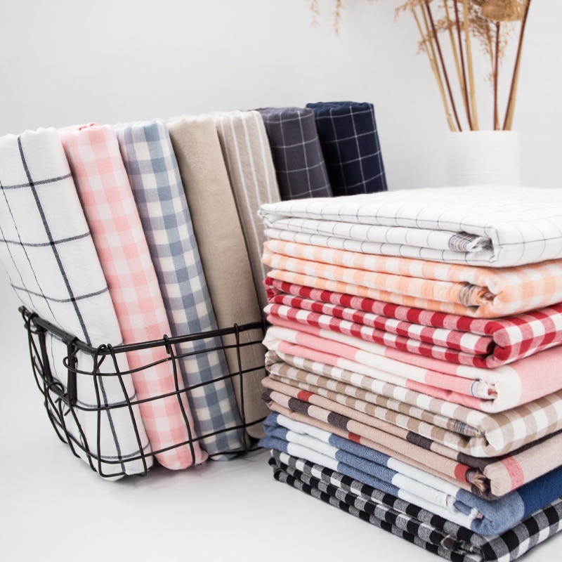Waschen Reiner Baumwolle 100% Stoff für Bettwäsche Decke Abgedeckt Kleidung Shirt Netz gestreift Plaid Tuch Brokat NäHenne Diy 50x250cm