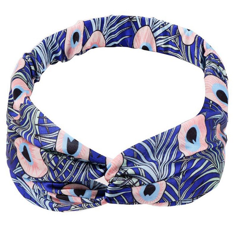 Bohemian Girls Hairband Hair Accessories Print Headbands Vintage Women Headband Cross Top Knot Elastic Hairband Soft Bandanas: Color-20
