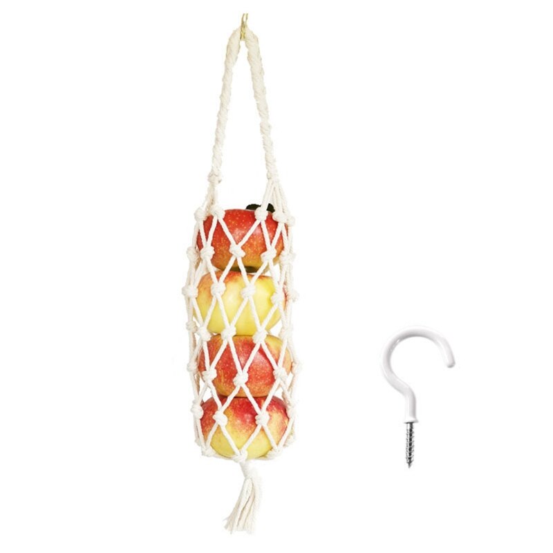 Hamaca de macramé para frutas y verduras, soporte de red con ganchos, cesta colgante para cocina, patatas, cebolla, 3XUF: 6