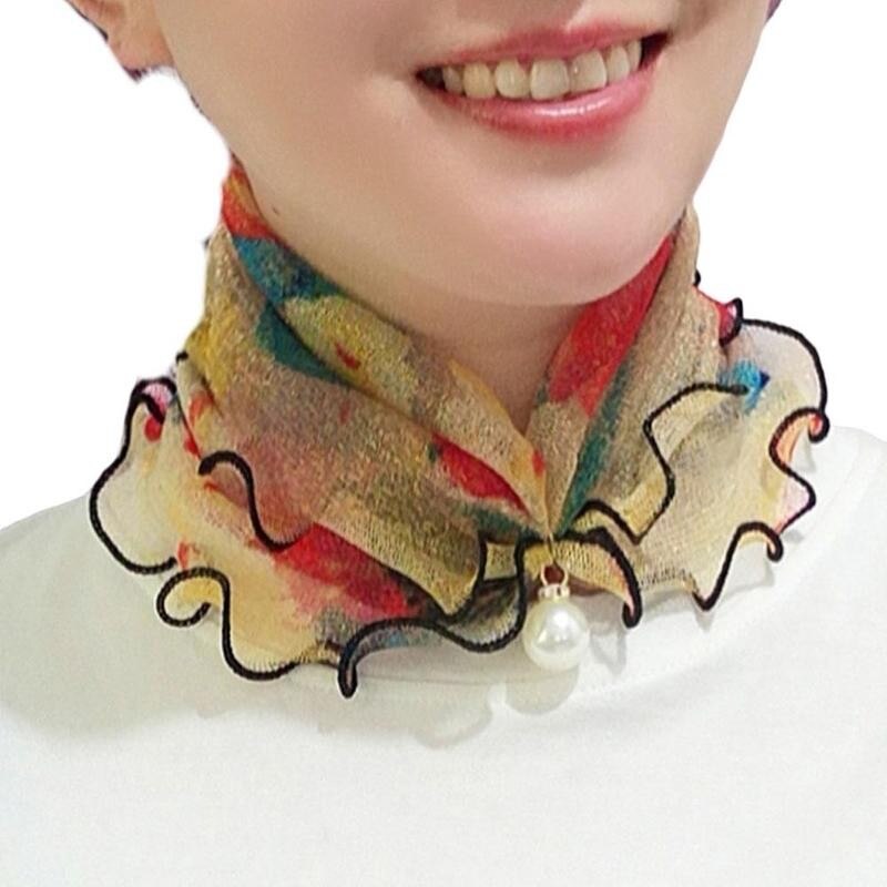 Pearl Lace Variety Scarf For Women Lady Silk Chiffon Scarf Lace Hair Variety Pearl Neck Bandana Scarves