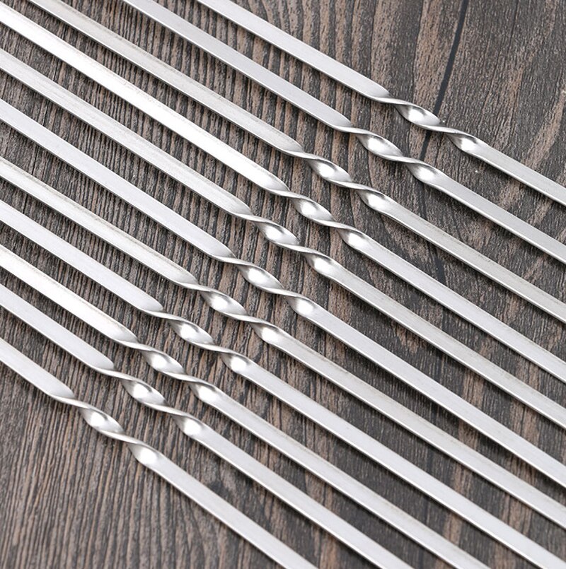 Brochetas de acero inoxidable para barbacoa, palo plano reutilizable de 100 cm, tenedores de aguja para asar, herramientas de barbacoa para acampar al aire libre, 30/50/28,5 Uds.