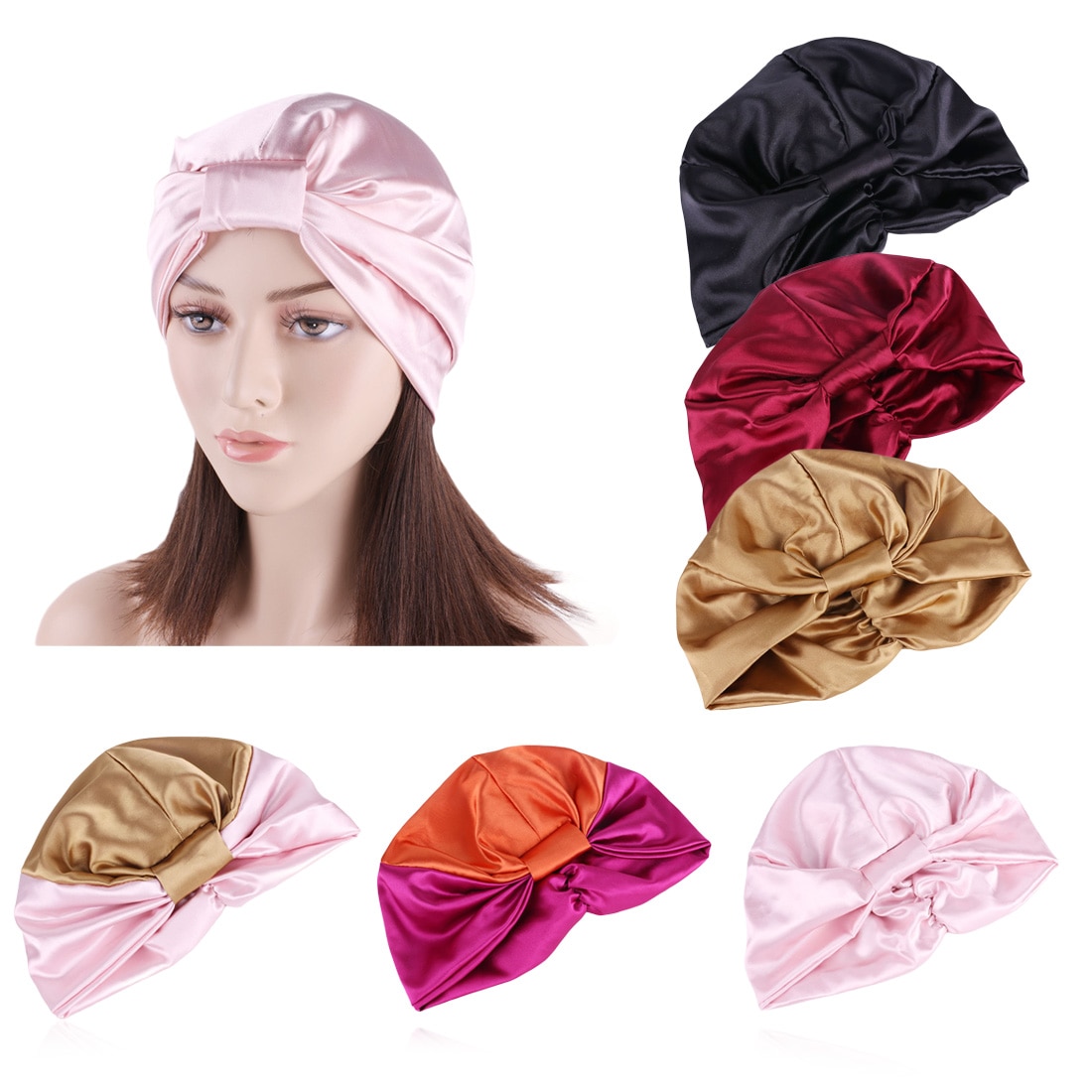 Satin Lace Sleeping Hat Night Sleep Cap Hair Care Satin Bonnet Caps Nightcap For Women