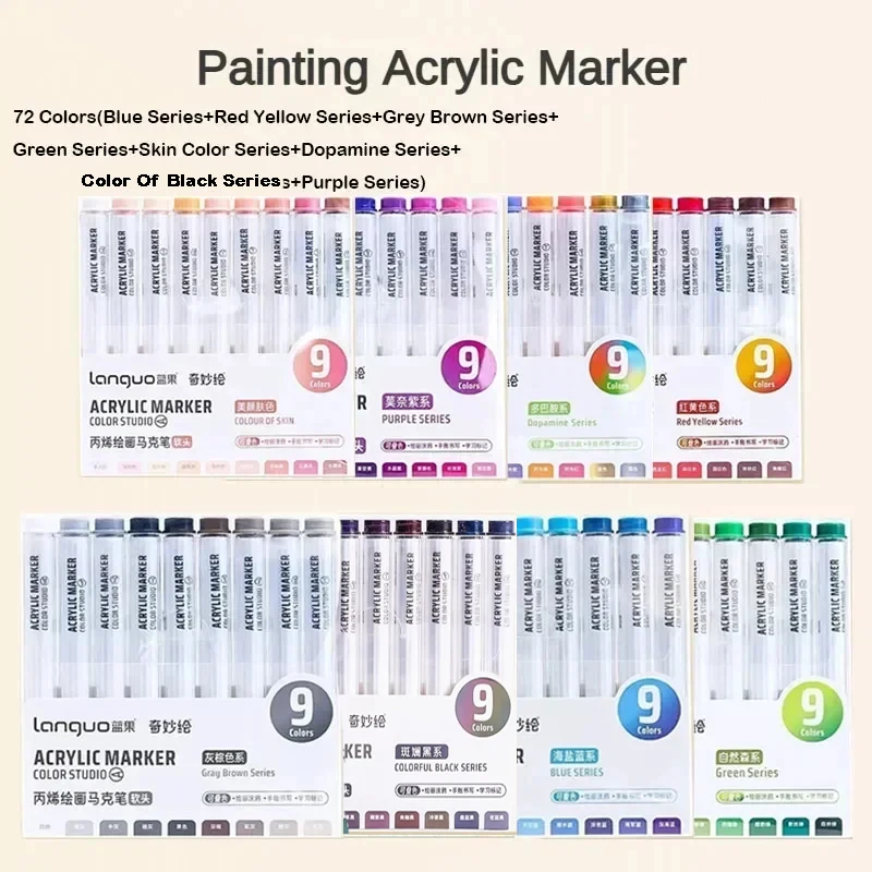Canetas marcadoras de tinta acrílica, 81/72/63/9 cores, desenho diy para pintura em rocha, tecido de vidro cerâmico, cartão diy, materiais de arte, papelaria: Verde claro