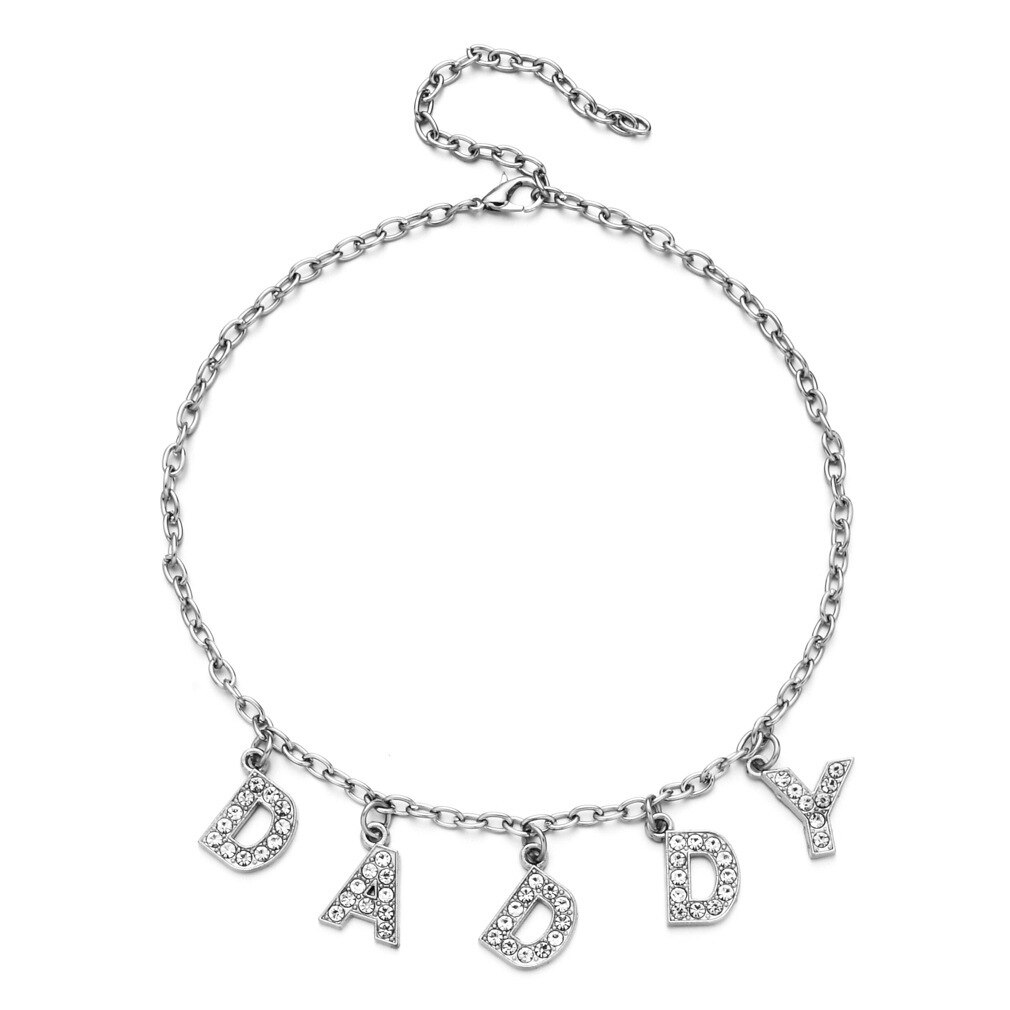 Collier en forme d'ange argenté pour femmes, pendentif Alphabet, jeu amusant, breloque de fête, chaîne de clavicule, accessoires bijoux, tendance: DADDY