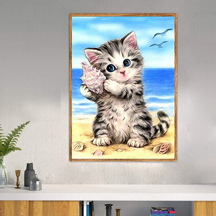 5D DIY gato pintado diamante bordado Cruz puntada de dibujos animados ronda taladro completo Kit para hacer mosaicos de los niños