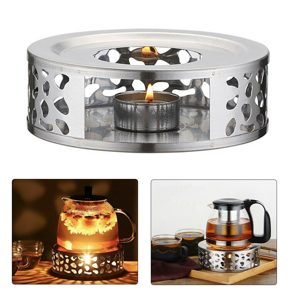 Base calefactora para bebidas y café, tetera de acero inoxidable resistente, soporte para té más , portavelas
