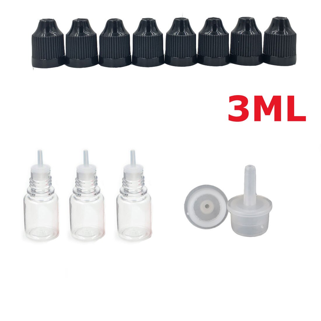 10 Stuks X 3 Ml-100 Ml Pet Clear Dropper Flessen Lege Plastic Sap Eye Liquid Hervulbare Containers Met zwart Caps Dropper Tips: 3ML x 10PCS