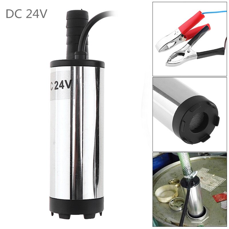 Diesel 38mm fordonsmonterad elektrisk mikropump  dc12v 24v auto bil elektrisk dränkbar pump bränsle vatten dieselolja fatpump: 24v alligatorklämmor