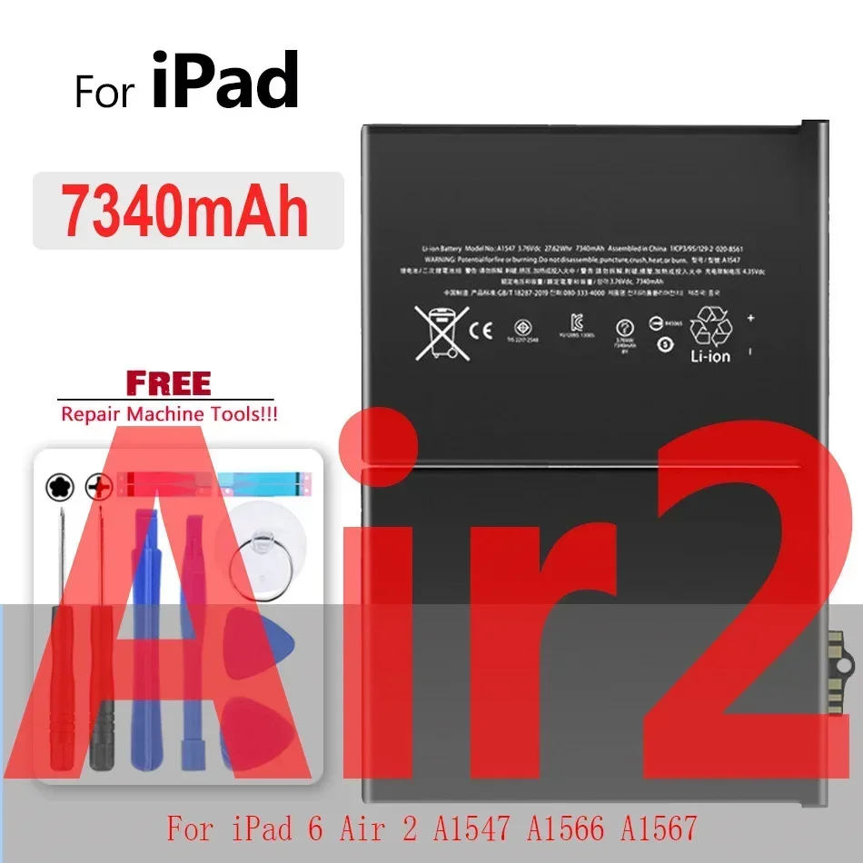 Tablet-Akku für iPad 5 Air 1 A1474 A1475 A1893 für iPad 6 Air 2 A1566 A1567 Mini 1 2 3 4 5 Pro 9,7 10,5 12,9 2. 3. Batterie: RED