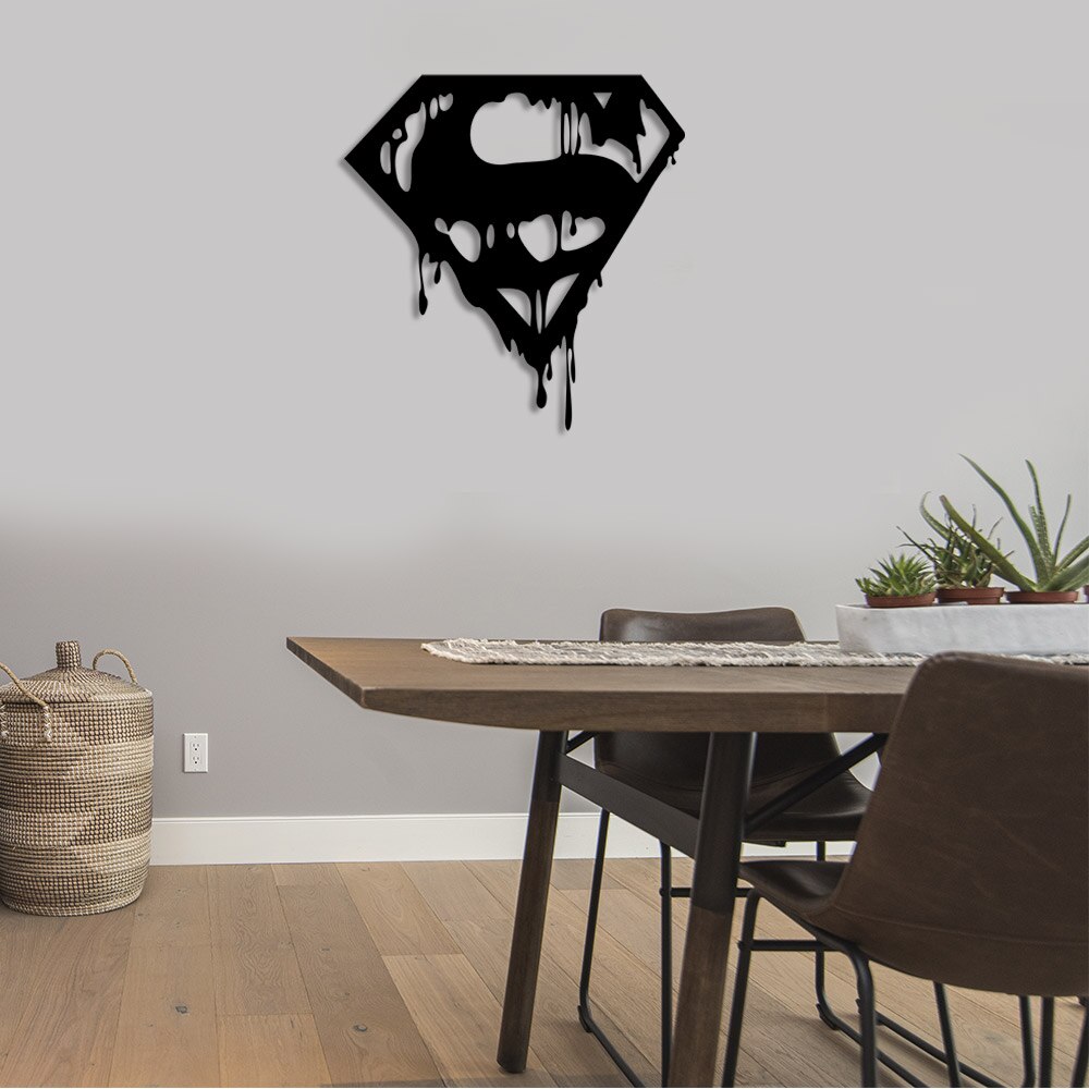 Super Man With Mud Splash Effect Wall Room Home Accessory Wooden Table 48x50cm