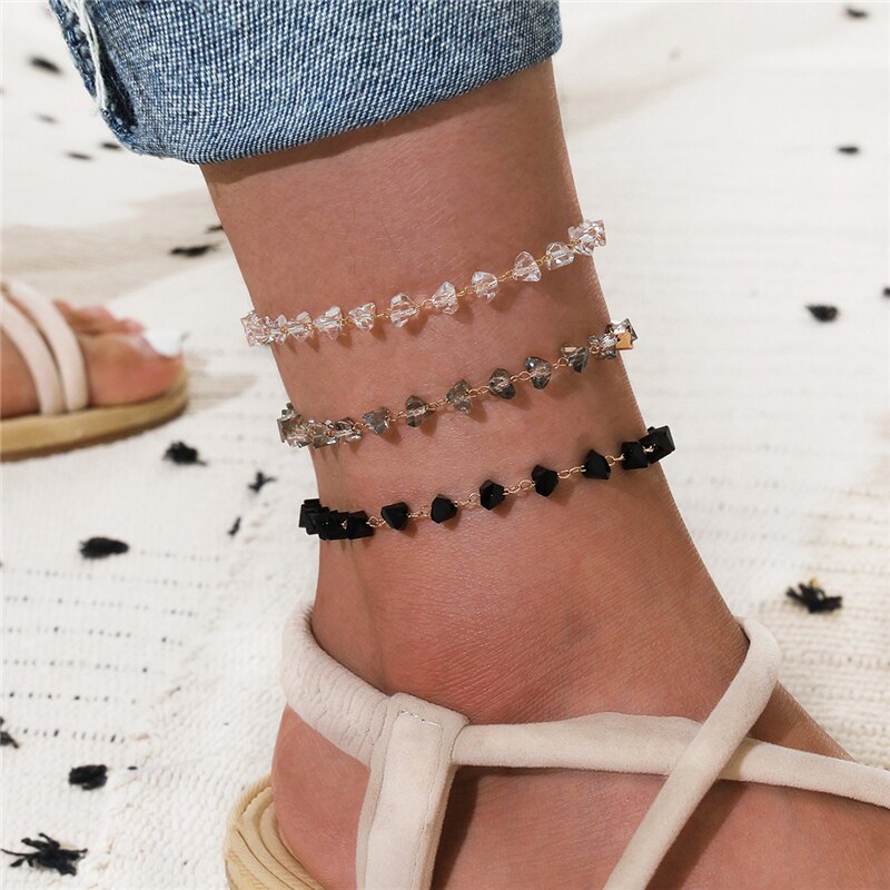 3 Stks/set Classic Enkelband Multi-layer Ketting Bead Crystal Foot Sieraden Zomer Strand Vrouwen Enkelbanden Op Voet Enkelband