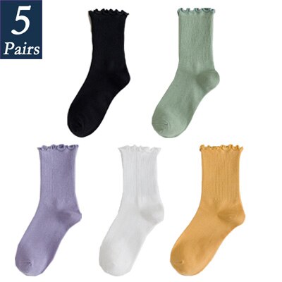 Calcetines con volantes de princesa para mujer, calcetín, colores sólidos, para la universidad, dulces, 5 pares: 17