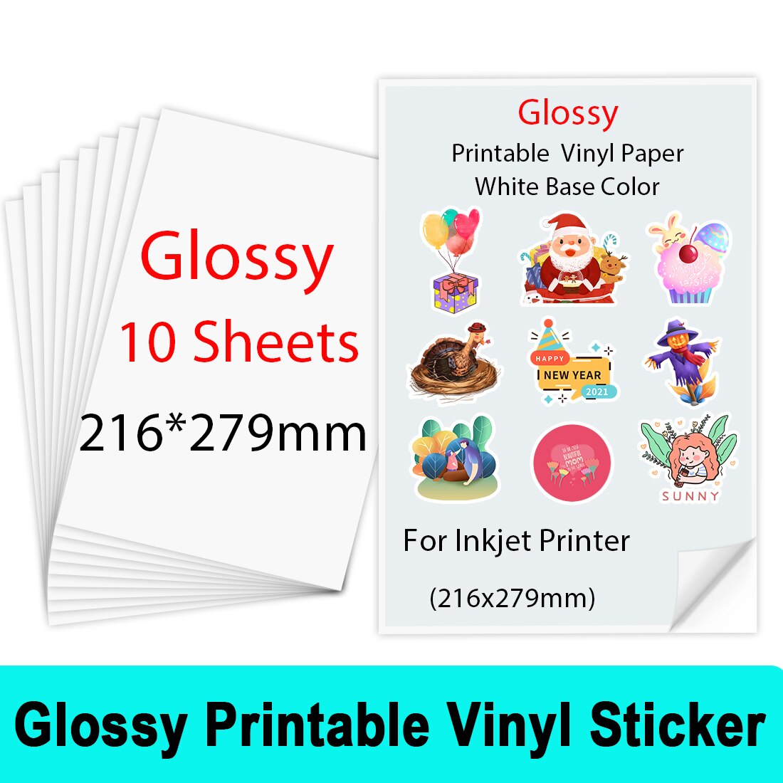 10/30/50/100Sheets Matte 216*279mm Printable Vinyl Sticker Paper for Inkjet printer DIY Crafts Self-adhesive Copy Paper for: Glossy -10 Sheets