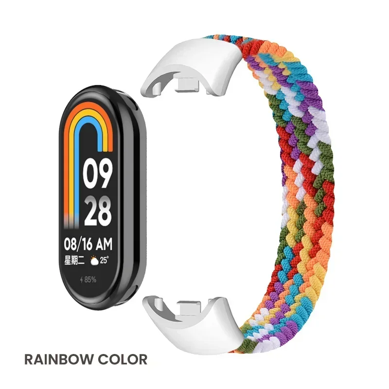 Bucle Solo trenzado para Xiaomi Mi Band 8, accesorios de repuesto, correas de reloj de nailon elástico, pulsera de correa para Miband 8 NFC: XXL / Black Yellow