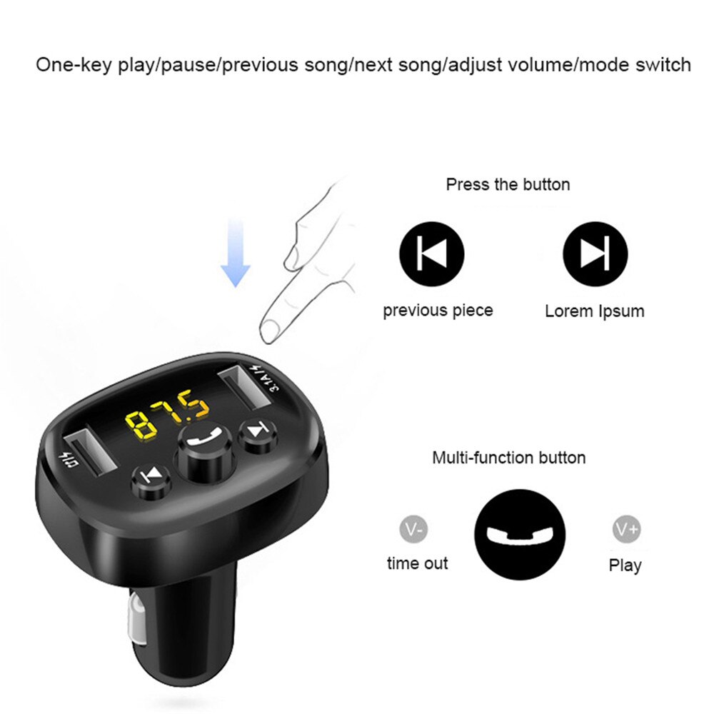 Bluetooth 5.0 Car Kit Handsfree Fm Modulator Wireless Audio Transmitter 3.1A Dual Fast Charger Support U Disk Car Music Player