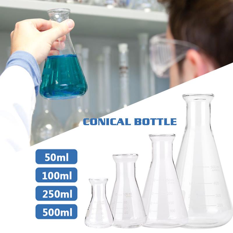 50ml-500ml Transparent Lab Conical Flask Glass Scientific Erlenmeyer Flask Safe Glassware Laboratory School Research Supply