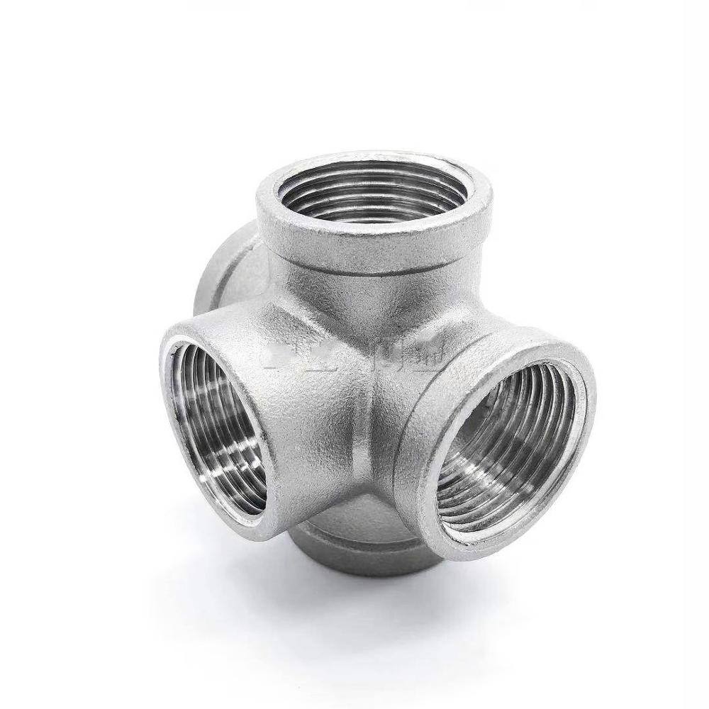 Rvs 304 1/2 "3/4" 1 "Vrouwelijke BSP Draad Pijp Montage 5 manier Gelijk Cross Connector SS304