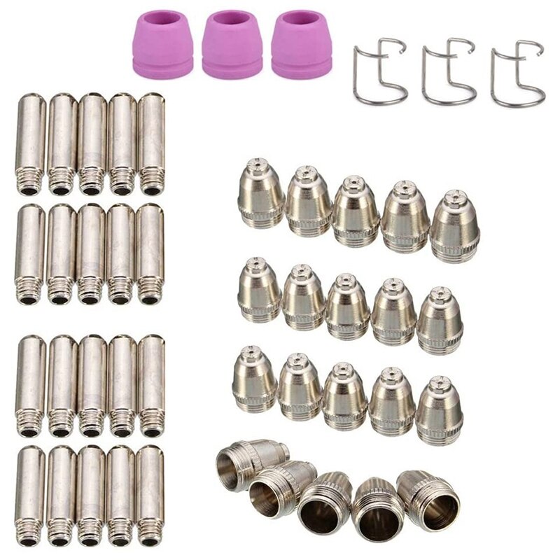 46 stuks voor sg -55 ag-60 wsd -60 plasmasnijder verbruiksartikelenset, plasmasnijbrandertip, spuitmonden, elektroden, afschermkap