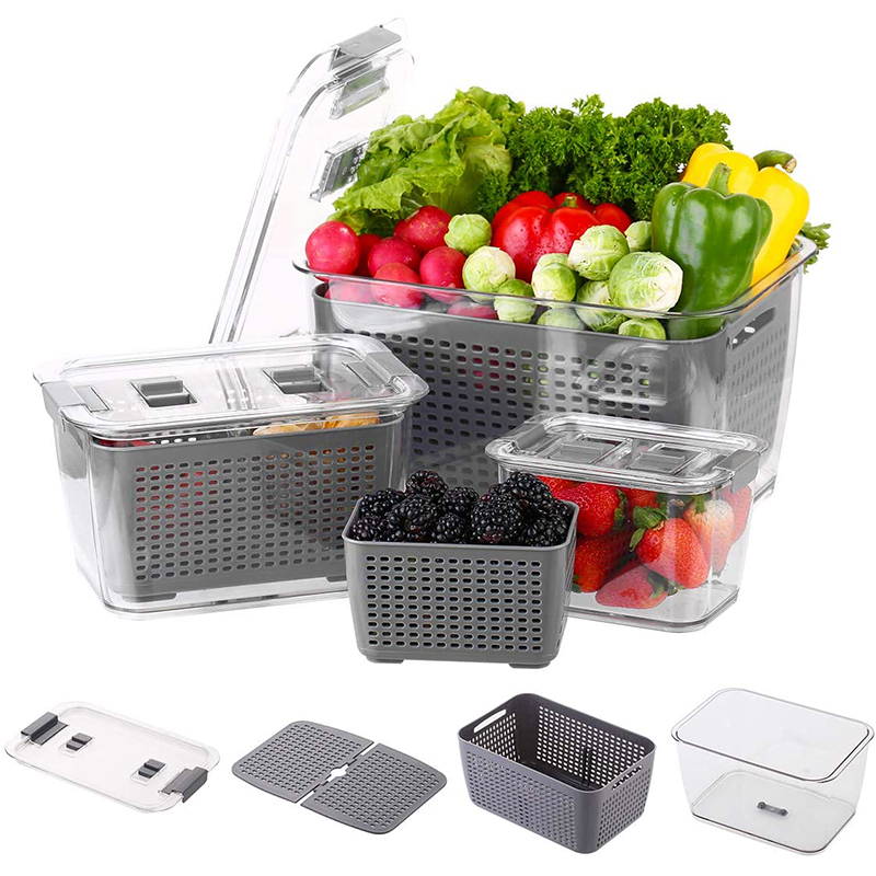 Refrigerator Food Produce Saver Storage Containers With Lid Fridge Fresh Vegetable Colander Storage Box Kitchen Organization