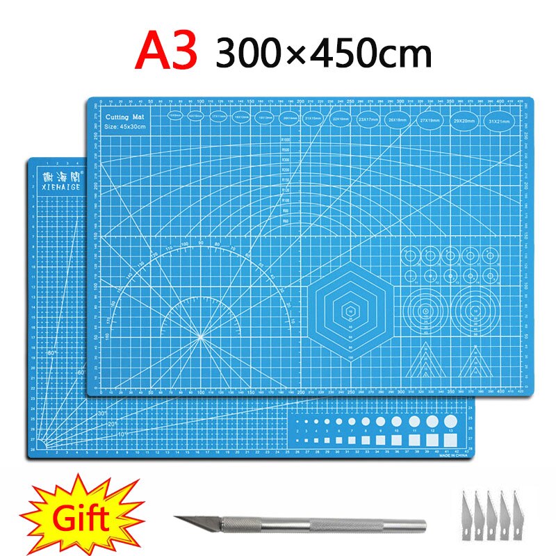 Tapete de corte autocurativo de Pvc, tabla de corte, cortador de papel, cuchillo, herramientas artesanales, suministros de oficina, multifunción, A2, A3: A3 Sky blue