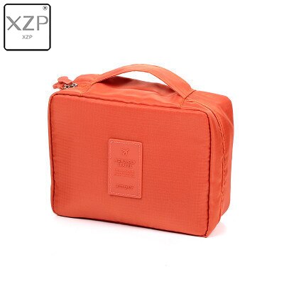 Bolsa de maquillaje XZP para exteriores para chica, neceser para mujer, neceser de lavado, organizador de maquillaje, Kit de almacenamiento de viaje, bolsa con múltiples bolsillos para mujer: Naranja