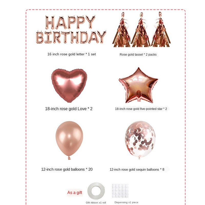 Rose guld brev tillykke med fødselsdagen pakke sequined latex ballon kvast 18 tommer femspidset stjerne aluminium film ballon