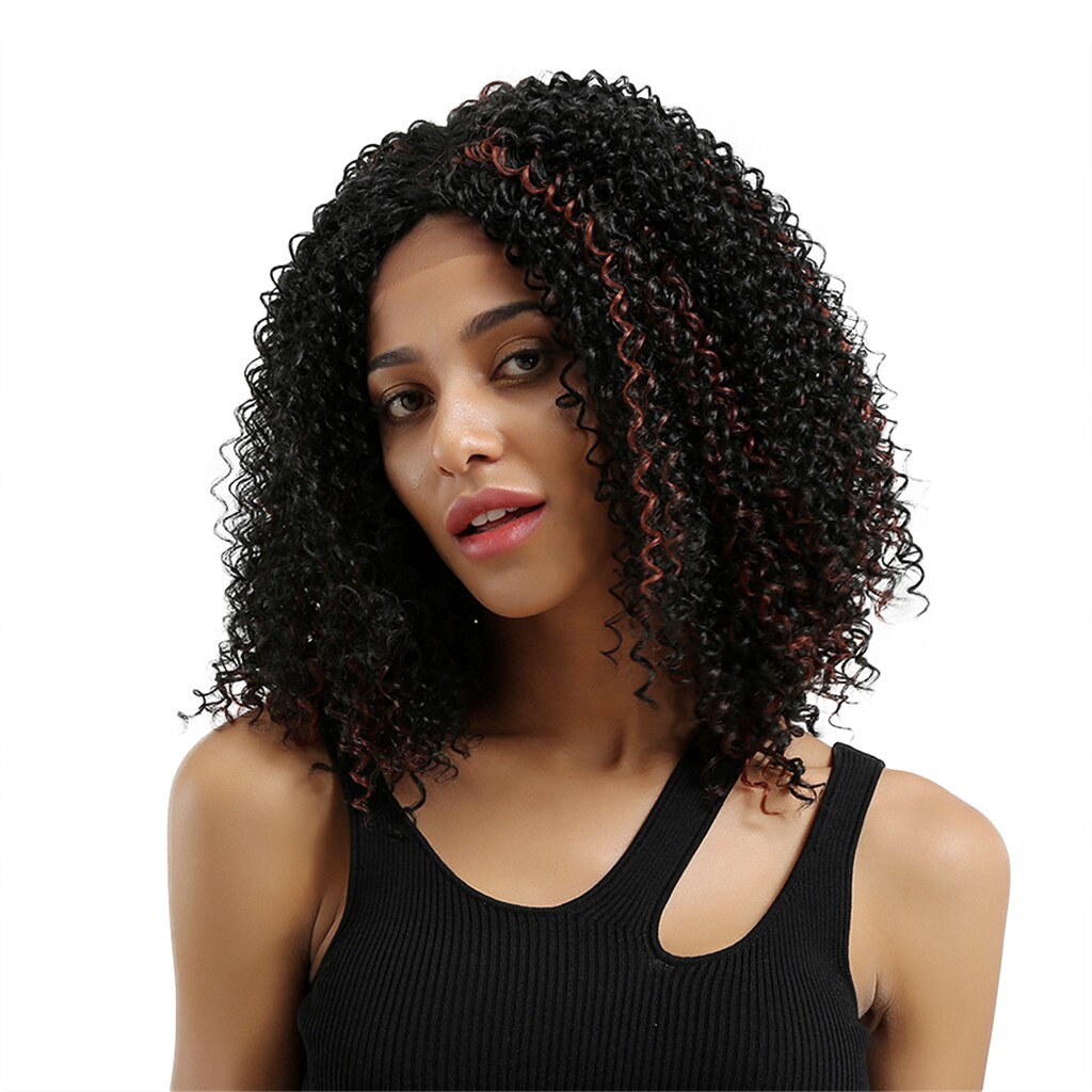 Blonde Unicorn Medium Long Front Lace Synthetic Wigs Black Brown with Highlight Wig for Black White Women Wedding Lace Hair: Lamp10416