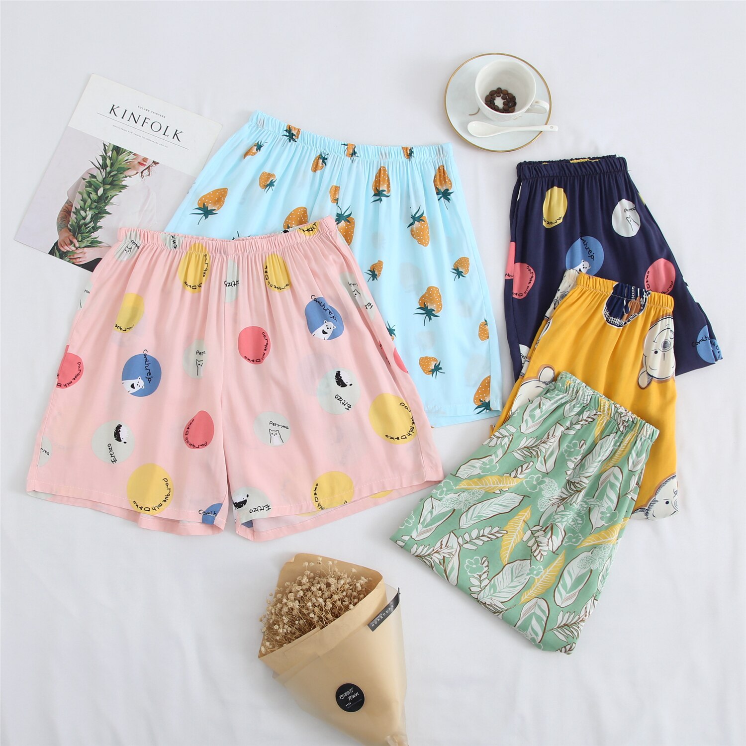 Loose smooth comfortable women's sleep bottoms floral print female home wear pants