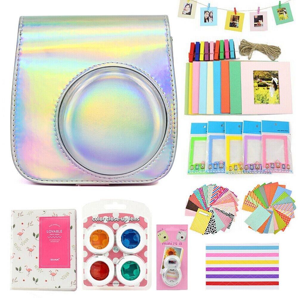 Fujifilm Instax Mini Case Bag Camera Accessories Kit Photo Album Lens Filters Stickers For Instax Mini 8 Mini 9 Instant Camera: Magic Silver