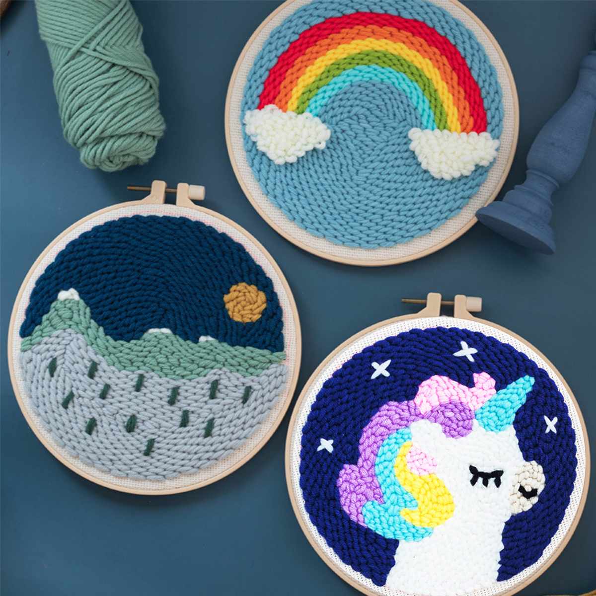 Diy broderi regnbue håndarbejde håndarbejde begynder korssting kit klud maleri broderi cirkel boligindretning hoop nål