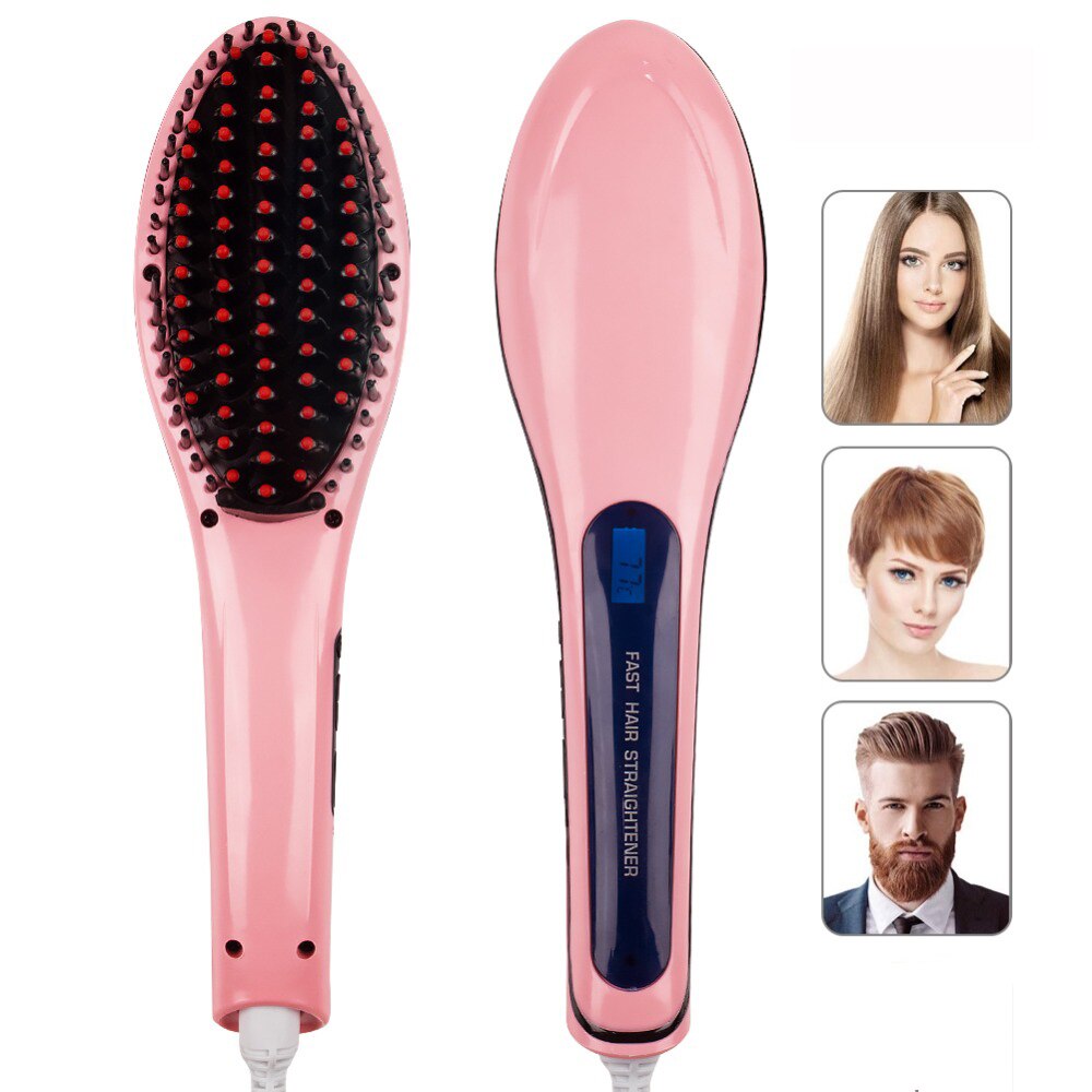 Cepillo eléctrico de vapor con pantalla LED para mujer, peine de cerámica para cabello, alisador de pelo cepillo iónico