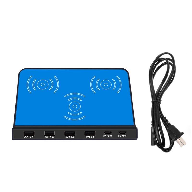 Universal 6Ports 30W Type C PD QC3.0 USB 10W Dual Wireless Charger Station Stand for Laptop Cellphone Tablet Fast Charger: US
