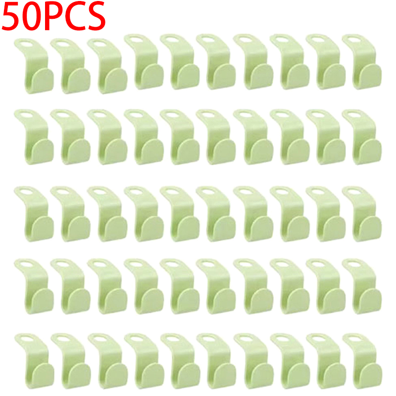 50Pcs Mini Clothes Hanger For Wardrobe Connector Hook Plastic Wardrobe Coat Extender Clips Holder Space Saving: green