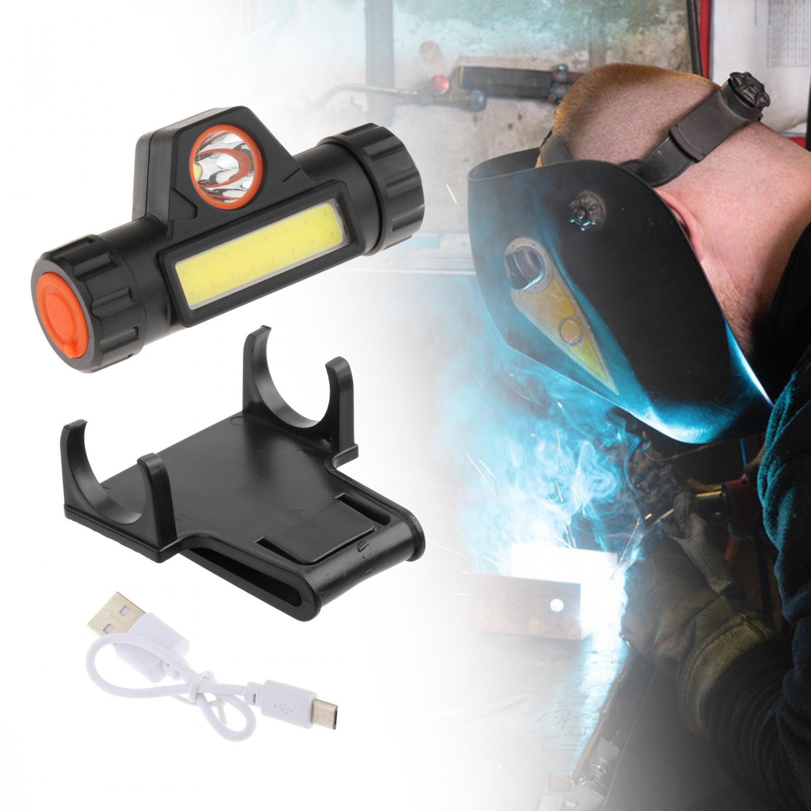 FARO para casco de soldadura con soporte de montaje, carga USB, luz fuerte, atenuación automática, vista amplia, faro multiusos