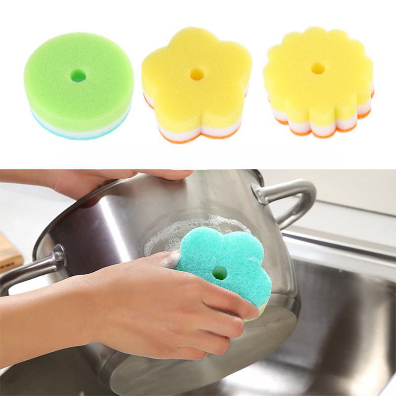Esponjas estropajo almohadillas 5 pieza en forma de flor esponja cepillo cristal de mesa lavar platos esponja cocina hogar herramienta de limpieza x
